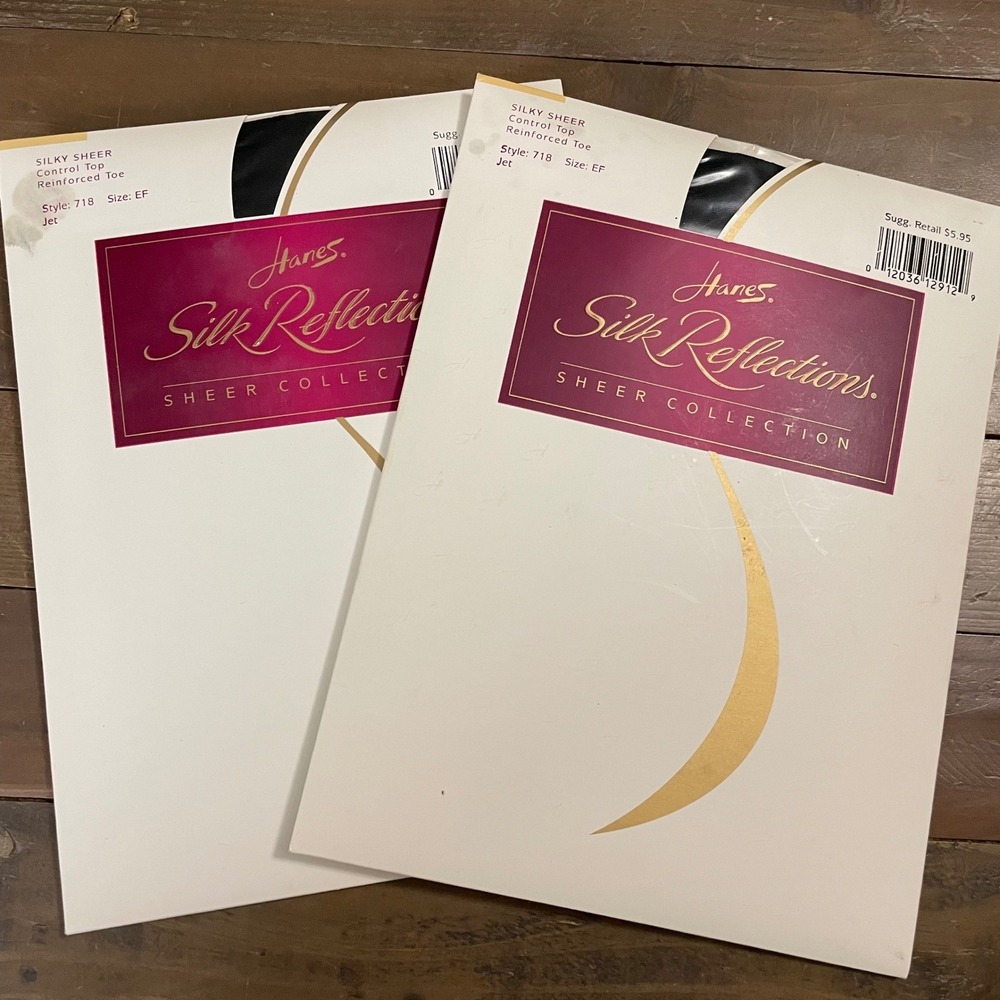 Hanes Silk Reflections‎ 1996 Sheer Control Top Reinforced Toe Pantyhose Jet EF